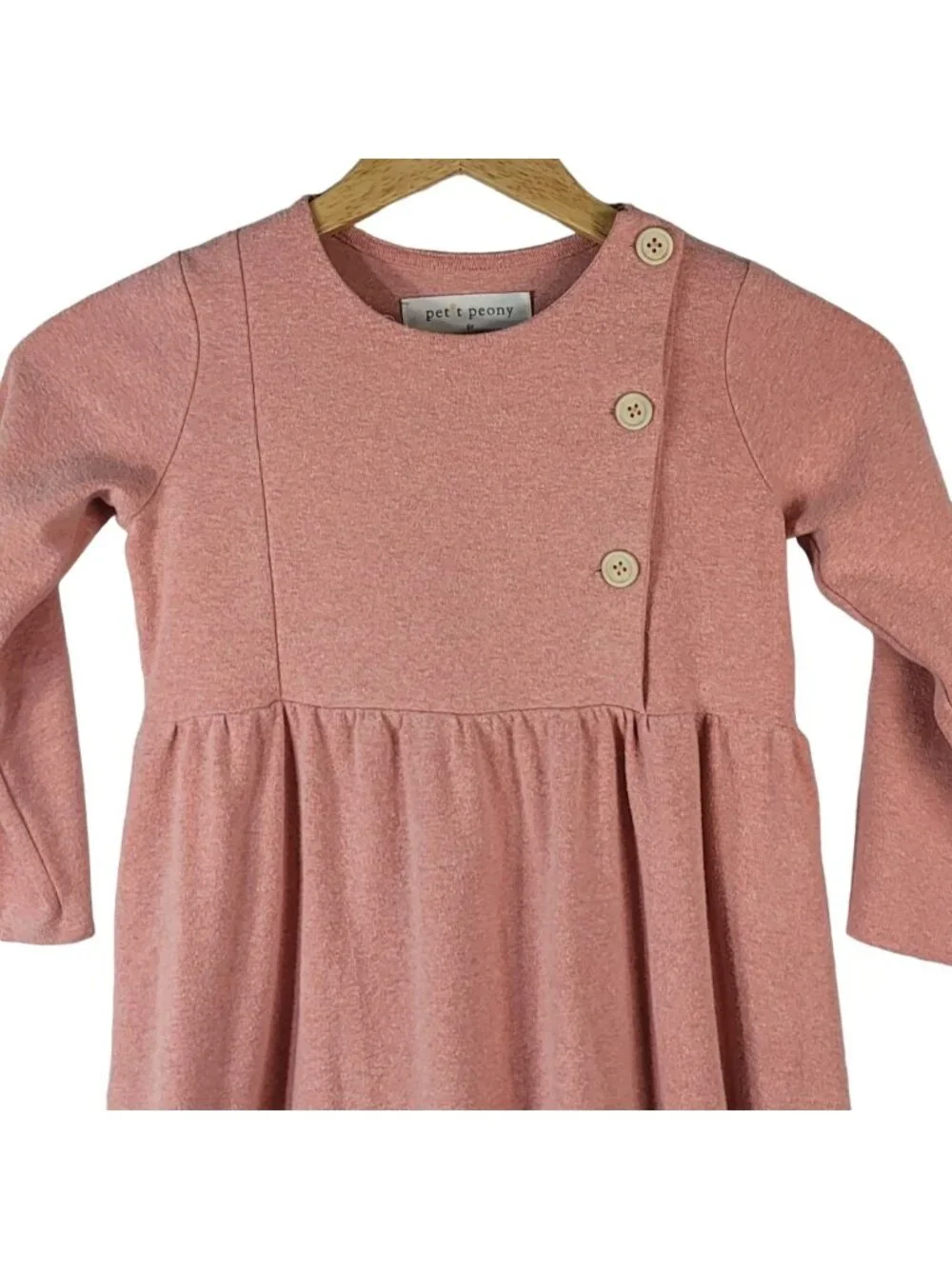 Petit Peony Girls Dress Pink Size 6 Y Side Buttons Round Neck Cotton Long Sleeve